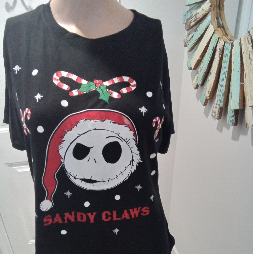 Disney Size Juniors L Black Sandy Claws T-Shirt The Nightmare Before Christmas